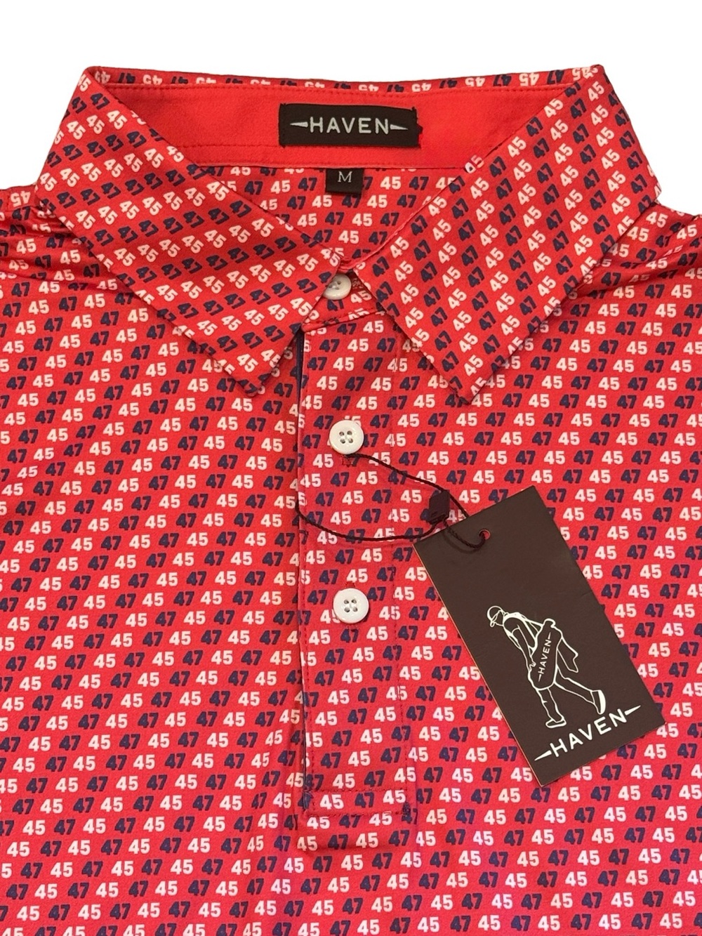 NEW Haven “The Don” Red White and Blue 45 47 Trump Red Golf Polo Shirt M